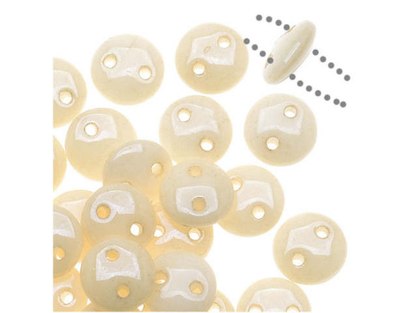 CzechMates Glass 2-Hole Round Flat Lentil Beads 6mm - Opaque Champagne Luster