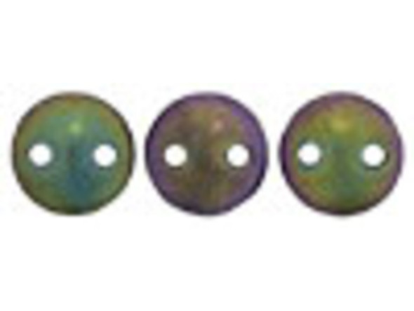 CzechMates Glass 2-Hole Round Flat Lentil Beads 6mm - Matte Iris Green