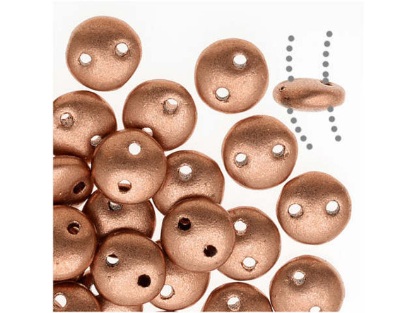 CzechMates Glass 2-Hole Round Flat Lentil Beads 6mm - Matte Metallic Copper