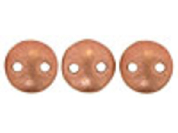 CzechMates Glass 2-Hole Round Flat Lentil Beads 6mm - Matte Metallic Copper