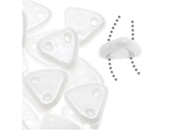 Bring bright style to your looks with the CzechMates glass 6mm opaque white luster two-hole triangle bead pack. These small Czech glass beads are triangular in shape and feature two stringing holes on one side. The stringing holes will allow you to add these beads to multi-strand designs or innovative seed bead embroidery designs. You'll love the dimension these beads bring to designs. These beads feature an opaque white color full of shine. Each pack includes approximately 50 beads. 