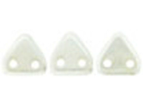 Bring bright style to your looks with the CzechMates glass 6mm opaque white luster two-hole triangle bead pack. These small Czech glass beads are triangular in shape and feature two stringing holes on one side. The stringing holes will allow you to add these beads to multi-strand designs or innovative seed bead embroidery designs. You'll love the dimension these beads bring to designs. These beads feature an opaque white color full of shine. Each pack includes approximately 50 beads. 