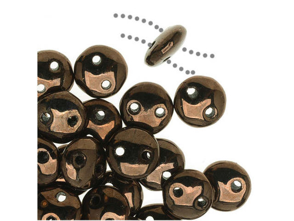 CzechMates Glass 2-Hole Round Flat Lentil Beads 6mm - Dark Bronze