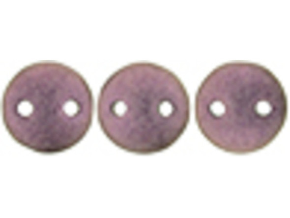 CzechMates Glass, 2-Hole Round Lentil Beads 6mm, Metallic Pink Suede