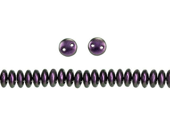 CzechMates Glass 6mm Polychrome Black Currant 2-Hole Lentil Bead Strand