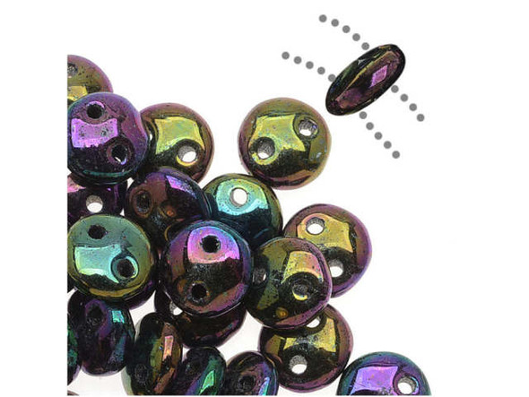 CzechMates Glass 2-Hole Round Flat Lentil Beads 6mm - Purple Iris