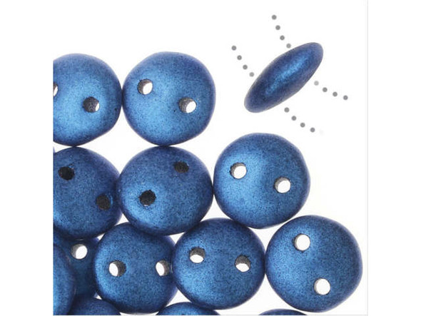 CzechMates Glass, 2-Hole Round Lentil Beads 6mm, Metallic Blue Suede