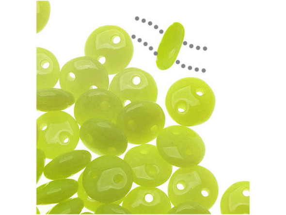 CzechMates Glass 2-Hole Round Flat Lentil Beads 6mm - Chartreuse
