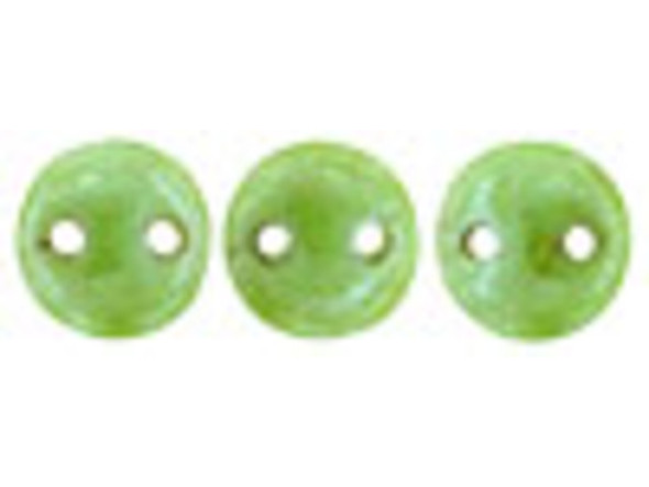 Ensure your designs stand out with unique color using the CzechMates glass 6mm two-hole lentil bead strand in honeydew luster with Picasso. These beads feature a puffed disc shape with two stringing holes. It's a great option for bead weaving, stringing and embroidery. These pressed Czech glass beads are softly rounded, so they won't cut your thread. They are sure to add stability, definition and shape to designs. These beads feature a cheerful green color with a mottled brown finish. 