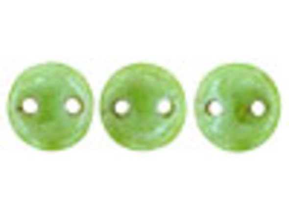 CzechMates Glass 2-Hole Round Flat Lentil Beads 6mm - Honeydew Luster Picasso