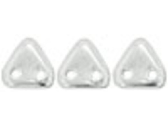 Catch everyone's eye with the metallic gleam of these CzechMates glass 6mm silver two-hole triangle beads. These small Czech glass beads are triangular in shape and feature two stringing holes on one side. The stringing holes will allow you to add these beads to multi-strand designs or innovative seed bead embroidery designs. You'll love the dimension these beads bring to designs. These beads feature a brilliant silver shine that will add modern flair to projects. Each pack includes approximately 50 beads. 