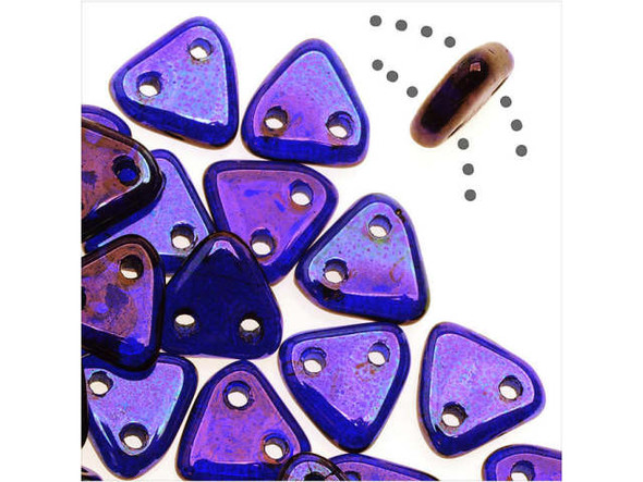 Showcase the fabulous colors of these CzechMates glass 6mm cobalt Vega two-hole triangle beads in your designs. These small Czech glass beads are triangular in shape and feature two stringing holes on one side. The stringing holes will allow you to add these beads to multi-strand designs or innovative seed bead embroidery designs. You'll love the dimension these beads bring to designs. They feature deep blue color with hints of purple shine. 