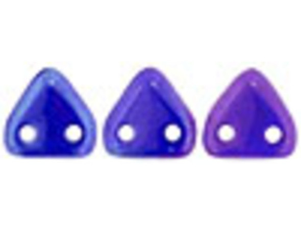 Showcase the fabulous colors of these CzechMates glass 6mm cobalt Vega two-hole triangle beads in your designs. These small Czech glass beads are triangular in shape and feature two stringing holes on one side. The stringing holes will allow you to add these beads to multi-strand designs or innovative seed bead embroidery designs. You'll love the dimension these beads bring to designs. They feature deep blue color with hints of purple shine. 