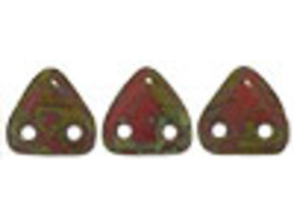 Add an earthy vibe to your designs with the CzechMates glass 6mm opaque red Picasso two-hole triangle beads. These small Czech glass beads are triangular in shape and feature two stringing holes on one side. The stringing holes will allow you to add these beads to multi-strand designs or innovative seed bead embroidery designs. You'll love the dimension these beads bring to designs. These beads feature a dark red color with a mottled brown Picasso finish. 