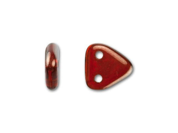 You can enrich designs with unique shape and dramatic color using the CzechMates glass 6mm ruby silversheen two-hole triangle bead pack. These small Czech glass beads are triangular in shape and feature two stringing holes on one side. The stringing holes will allow you to add these beads to multi-strand designs or innovative seed bead embroidery designs. You'll love the dimension these beads bring to designs. These beads feature a deep red color with a metallic gleam. 