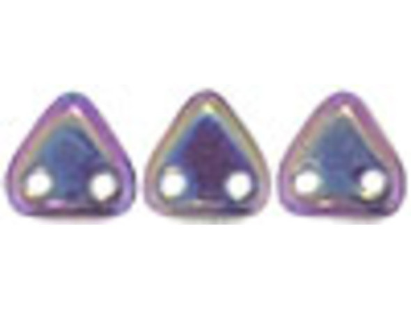 Magical color meets unique design in the CzechMates glass 6mm tanzanite Iris two-hole triangle bead pack. These small Czech glass beads are triangular in shape and feature two stringing holes on one side. The stringing holes will allow you to add these beads to multi-strand designs or innovative seed bead embroidery designs. You'll love the dimension these beads bring to designs. These beads feature purple color with a magical iridescence. 