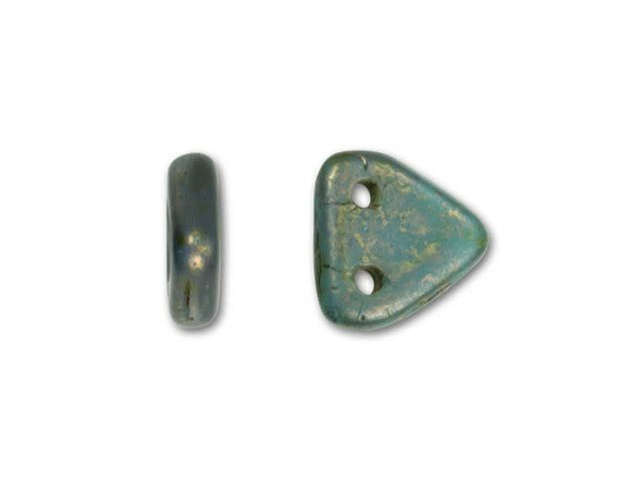 CzechMates Glass 6mm Turquoise with Copper Picasso Two-Hole Triangle Bead Pack, 2.5-Inch Tube