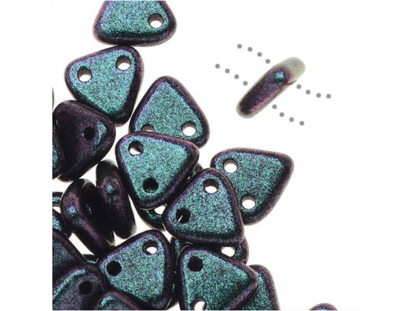 
From the CzechMates two hole bead system, these Czech pressed glass beads have a uniform triangle shape and their large hole size to bead size ratio makes them ideal for consistent bead weaving texture and multiple passes of fine beading thread, such as Fireline, Power Pro, KO Thread and Nymo. Create beautiful textures with the multitude of colors available!
