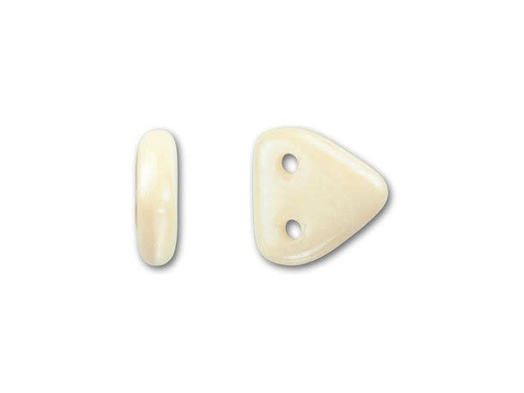 For unique shape and color, you have to try the CzechMates glass 6mm opaque champagne luster two-hole triangle bead pack. These small Czech glass beads are triangular in shape and feature two stringing holes on one side. The stringing holes will allow you to add these beads to multi-strand designs or innovative seed bead embroidery designs. You'll love the dimension these beads bring to designs. These beads feature an opaque cream color with hints of gold. Each pack includes approximately 50 beads. 