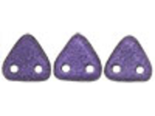 You can create completely unique looks with the CzechMates glass 6mm metallic purple suede two-hole triangle beads. These small Czech glass beads are triangular in shape and feature two stringing holes on one side. The stringing holes will allow you to add these beads to multi-strand designs or innovative seed bead embroidery designs. You'll love the dimension these beads bring to designs. They display purple color with a matte metallic shine. 