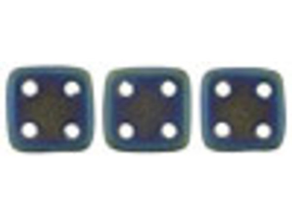 CzechMates Glass, QuadraTile 4-Hole Square Beads 6mm, Matte Blue Iris