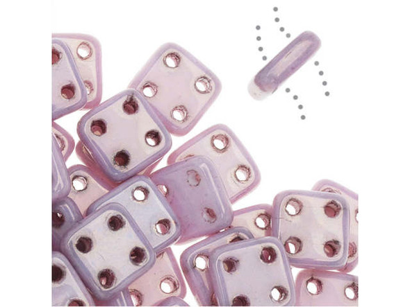 CzechMates Glass, QuadraTile 4-Hole Square Beads 6mm, Opaque Lilac Luster