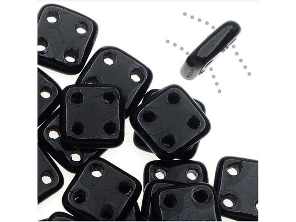 CzechMates Glass, QuadraTile 4-Hole Square Beads 6mm, Jet Black