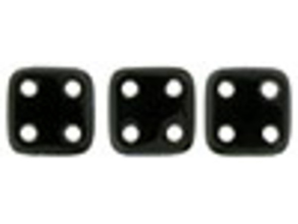 CzechMates Glass, QuadraTile 4-Hole Square Beads 6mm, Jet Black