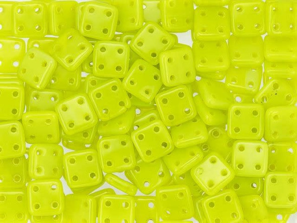 CzechMates Glass 6mm 4-Hole Chartreuse QuadraTile Bead 2.5-Inch Tube