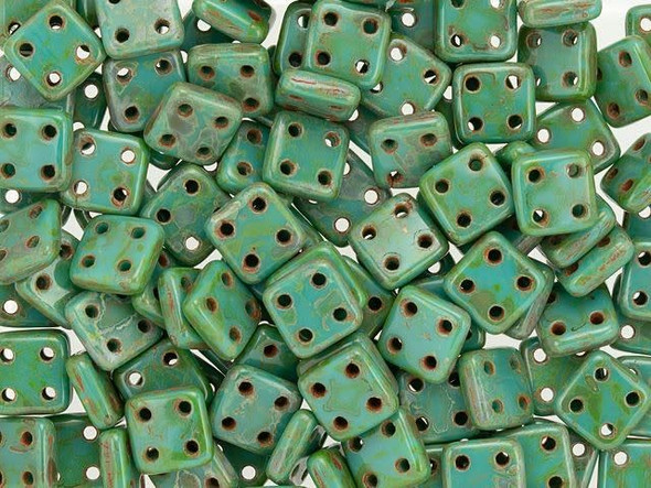 CzechMates Glass 6mm 4-Hole Persian Turquoise Picasso QuadraTile Bead 2.5-Inch Tube