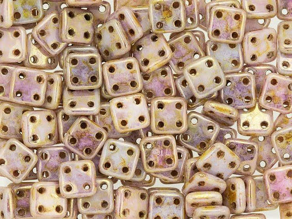 CzechMates Glass 6mm 4-Hole Luster Opaque Gold/Smoky Topaz QuadraTile Bead 2.5-Inch Tube