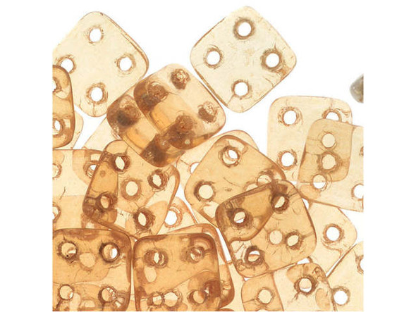 CzechMates Glass, QuadraTile 4-Hole Square Beads 6mm, Transparent Champagne Luster