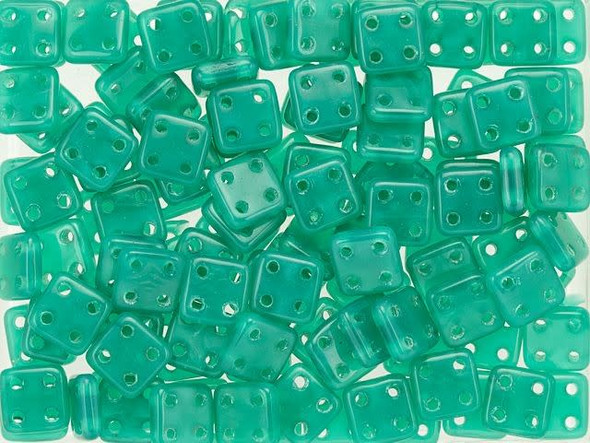 CzechMates Glass 6mm 4-Hole Atlantis Green QuadraTile Bead 2.5-Inch Tube