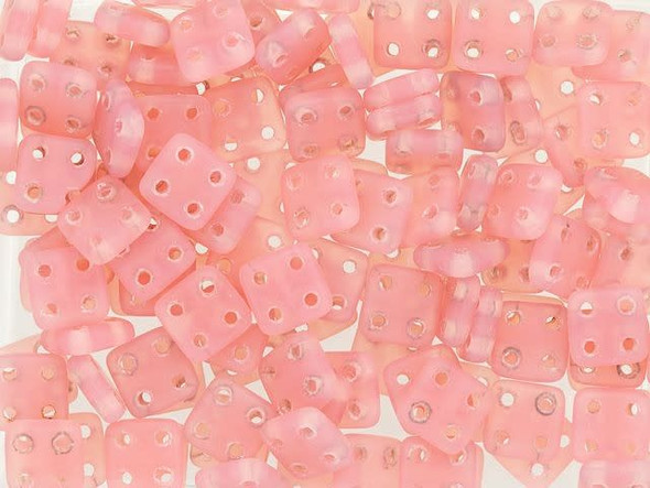 CzechMates Glass 6mm 4-Hole Matte Milky Pink QuadraTile Bead 2.5-Inch Tube