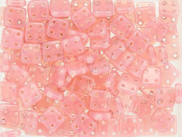 CzechMates Glass 6mm 4-Hole Milky Pink QuadraTile Bead 2.5-Inch Tube