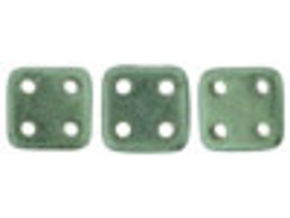 CzechMates Glass, QuadraTile 4-Hole Square Beads 6mm, Metallic Light Green Suede