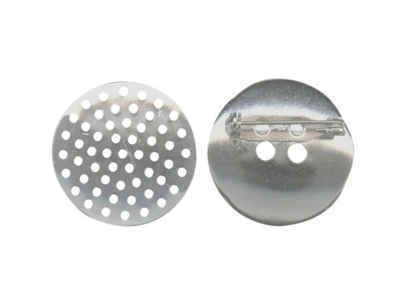 White Plated Bar Pin, Pin Back, 25mm Mesh Disk (12 Pieces)