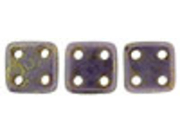 CzechMates Glass 6mm 4-Hole Opaque Purple Bronze Picasso QuadraTile Bead 2.5-Inch Tube