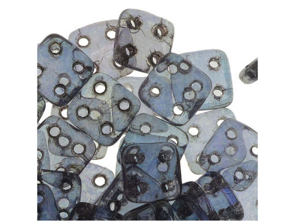 CzechMates Glass, QuadraTile 4-Hole Square Beads 6mm, Transparent Amethyst Luster