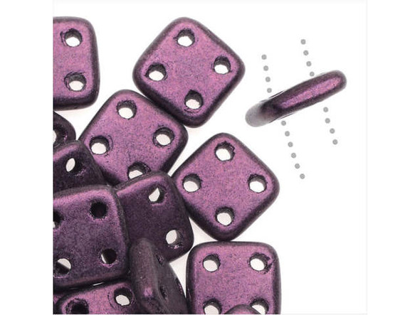 CzechMates Glass, QuadraTile 4-Hole Square Beads 6mm, Metallic Pink Suede