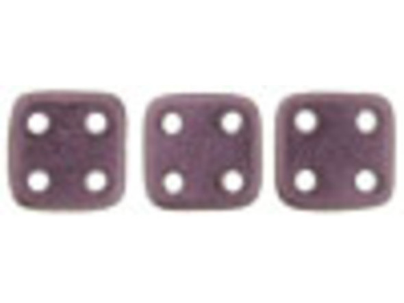 CzechMates Glass, QuadraTile 4-Hole Square Beads 6mm, Metallic Pink Suede