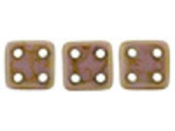 CzechMates Glass, QuadraTile 4-Hole Square Beads 6mm, Opaque Rose / Gold Topaz Luster