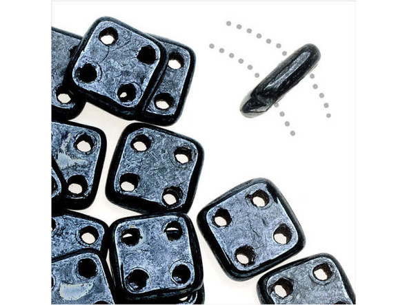 CzechMates Glass, QuadraTile 4-Hole Square Beads 6mm, Hematite