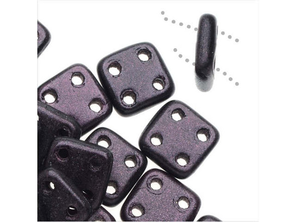 CzechMates Glass, QuadraTile 4-Hole Square Beads 6mm, Metallic Dark Plum Suede