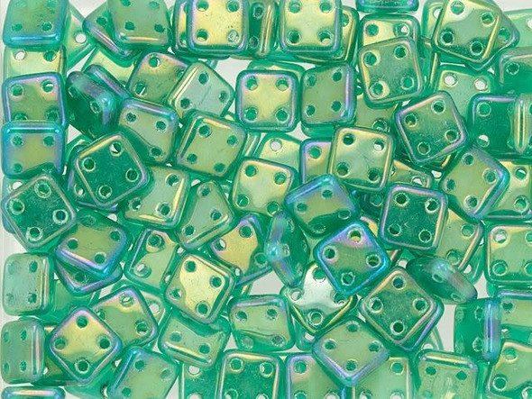 CzechMates Glass 6mm 4-Hole Luster Iris Atlantis Green QuadraTile Bead 2.5-Inch Tube