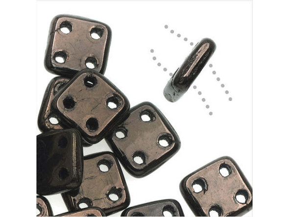 CzechMates Glass, QuadraTile 4-Hole Square Beads 6mm, Dark Bronze