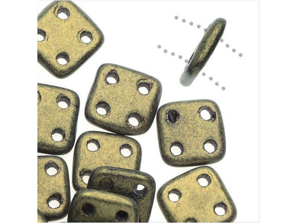 CzechMates Glass, QuadraTile 4-Hole Square Beads 6mm, Metallic Gold Suede