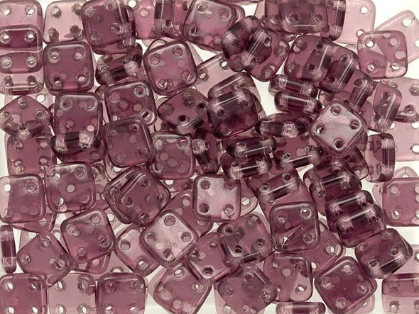 CzechMates Glass 6mm 4-Hole Med Amethyst QuadraTile Bead 2.5-Inch Tube