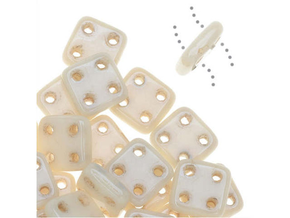 CzechMates Glass, QuadraTile 4-Hole Square Beads 6mm, Opaque Champagne Luster