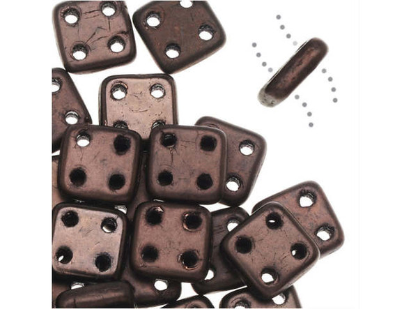 CzechMates Glass, QuadraTile 4-Hole Square Beads 6mm, Matte Dark Bronze